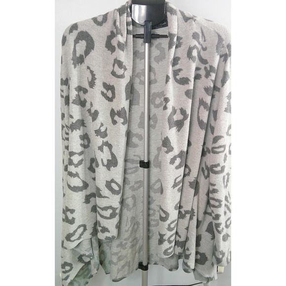 Rae Mode Sweaters - Rae Mode Gray Leopard Open Cardigan Women's 1X